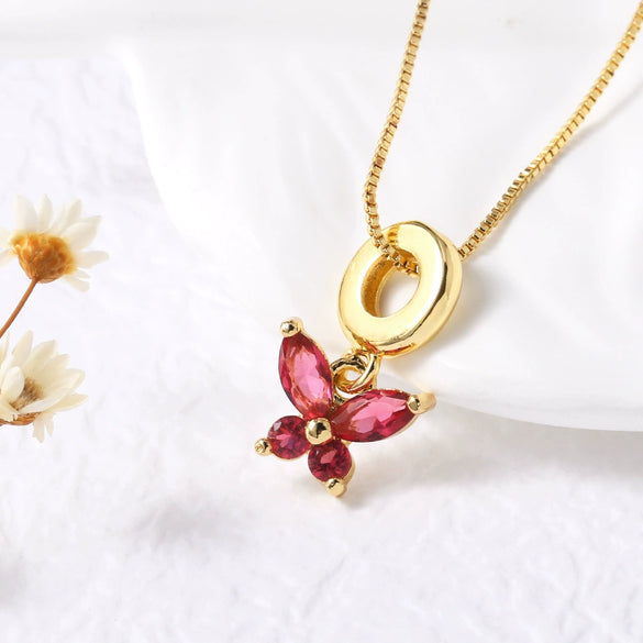 Wholesale Jewelry Butterfly Pendant Necklace Copper Gold Plated Box Chain Animal Zodiac Minimalist Style