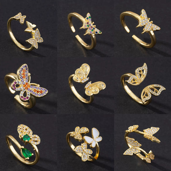 Wholesale Jewelry Butterfly Ring Copper Electroplated Animal Style For Women