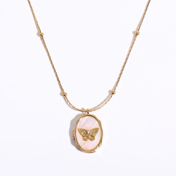 Wholesale Jewelry Butterfly Shell Star Style Copper Real Gold Plated Photo Frame Pendant Necklace Unisex