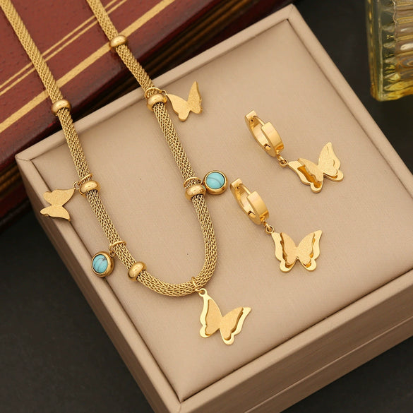 Wholesale Jewelry Butterfly Stainless Steel Clavicle Chain Set With Electroplating And Animal Pattern For Women
