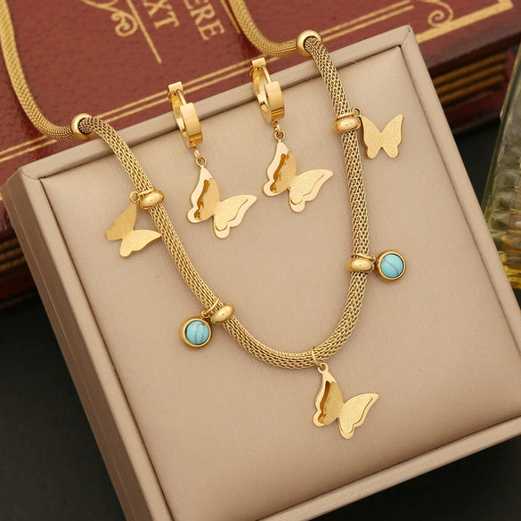 Wholesale Jewelry Butterfly Stainless Steel Clavicle Chain Set With Electroplating And Animal Pattern For Women