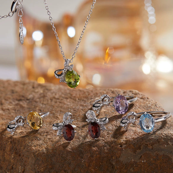 Wholesale Jewelry Butterfly Style S925 Sterling Silver 18K Gold Plated Natural Colored Gem Set Necklace Jewelry Set