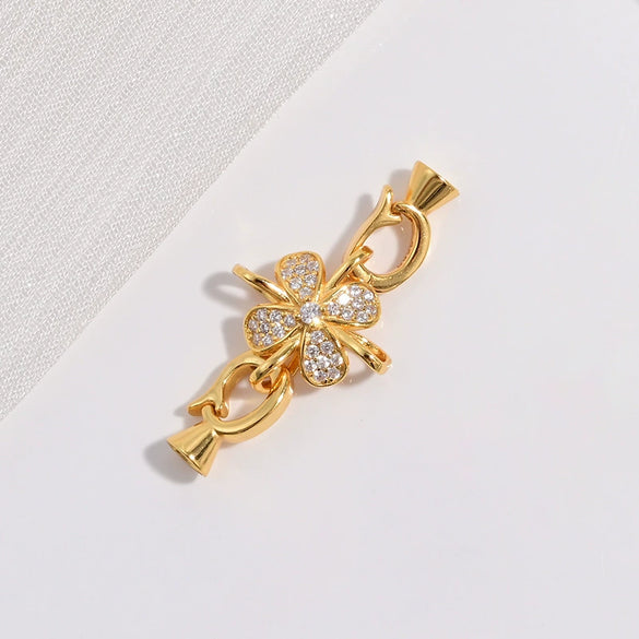 Wholesale Jewelry Butterfly Tie Pearl Universal Buckle Diy Bracelet Sweater Chain Four Leaf Clover With Receiving Tail Buckle S925 Sterling Silver Zirconia