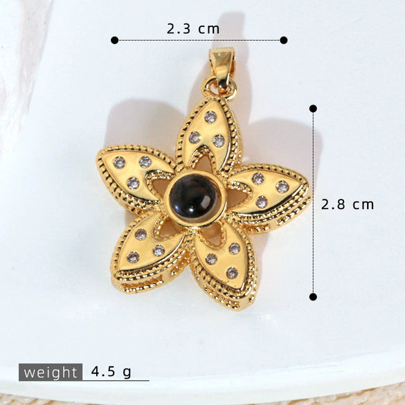 Wholesale Jewelry Cartoon Copper Heart Pendant Necklace With Flower Letter Number And Text Patterns Electroplated