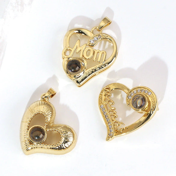 Wholesale Jewelry Cartoon Copper Heart Pendant Necklace With Flower Letter Number And Text Patterns Electroplated