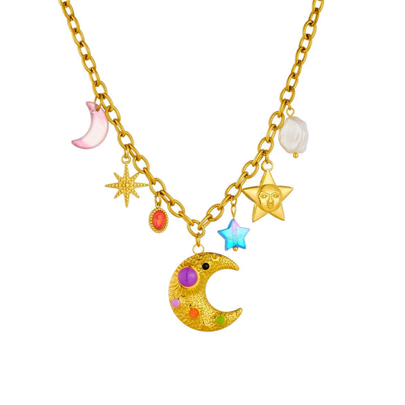 Wholesale Jewelry Cartoon Style Star Stainless Steel Gold Plated Ochain Pendant Necklace