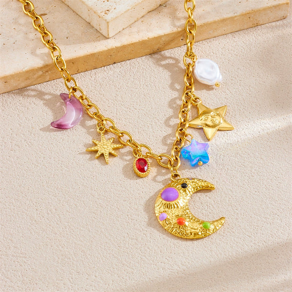 Wholesale Jewelry Cartoon Style Star Stainless Steel Gold Plated Ochain Pendant Necklace