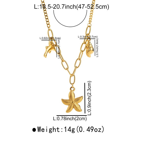Wholesale Jewelry Casual Beach Starfish Conch Dolphin 304 Stainless Steel Pendant Necklace
