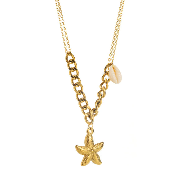 Wholesale Jewelry Casual Beach Starfish Conch Dolphin 304 Stainless Steel Pendant Necklace