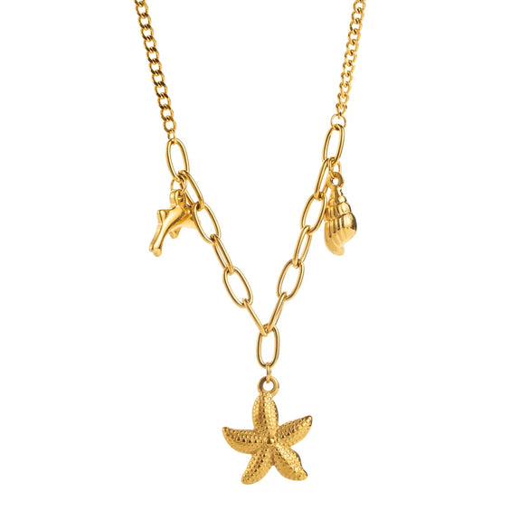 Wholesale Jewelry Casual Beach Starfish Conch Dolphin 304 Stainless Steel Pendant Necklace