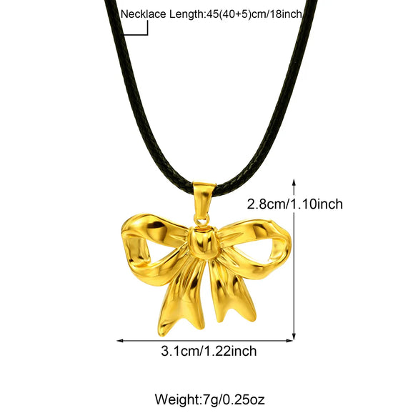 Wholesale Jewelry Casual Bow Knot 304 Stainless Steel 18K Gold Plated Plating Pendant Necklace