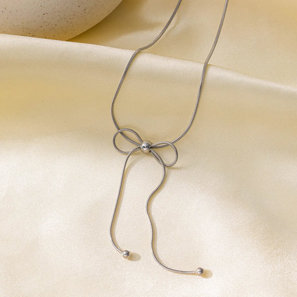 Wholesale Jewelry Casual Commute Bow Knot 304 Stainless Steel 18K Gold Plated Polishing Plating Earrings Necklace Jewelry Set