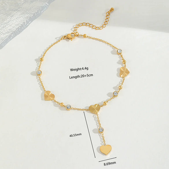 Wholesale Jewelry Casual Cute Sweet Letter Heart Shape 304 Stainless Steel Acrylic Imitation Pearl Zircon 18K Gold Plated Plating Inlay Anklet