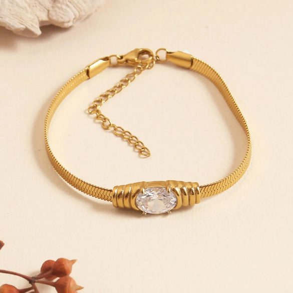 Wholesale Jewelry Casual Elegant Simple Style Oval 304 Stainless Steel Zircon 18K Gold Plated Inlay Bracelets Necklace