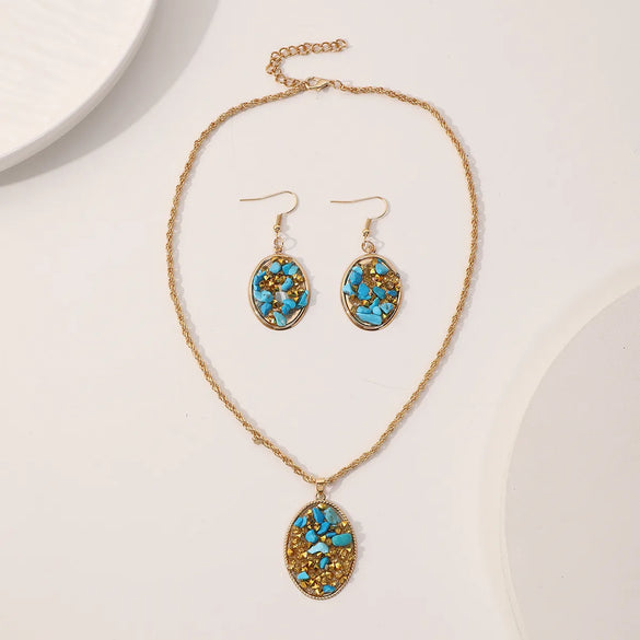 Wholesale Jewelry Casual Exaggerated Bohemian Oval 304 Stainless Steel Stone Jewelry Set
