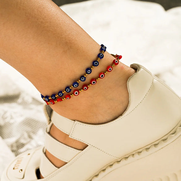 Wholesale Jewelry Casual Eye 304 Stainless Steel Resin Beaded Anklet