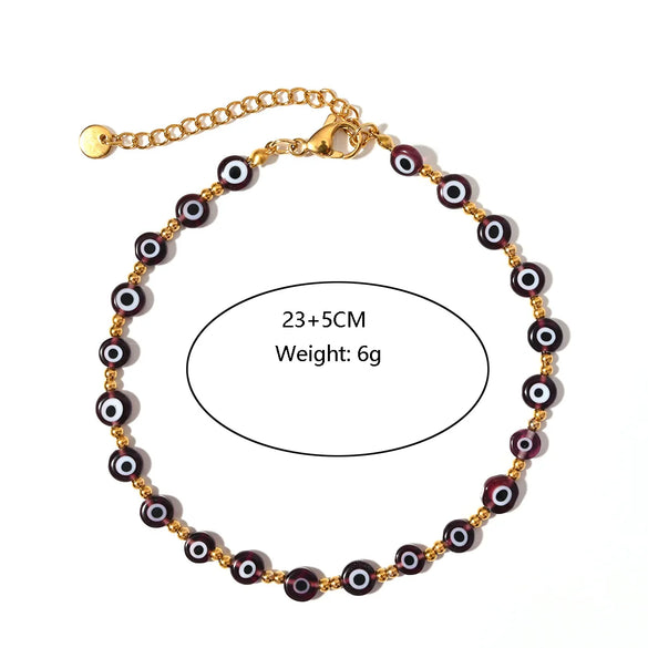 Wholesale Jewelry Casual Eye 304 Stainless Steel Resin Beaded Anklet