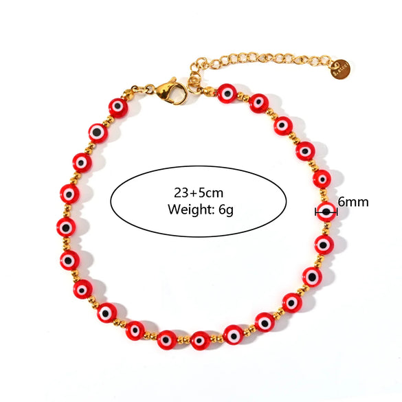 Wholesale Jewelry Casual Eye 304 Stainless Steel Resin Beaded Anklet