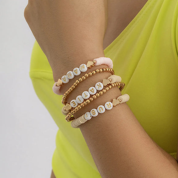 Wholesale Jewelry Casual Hawaiian Bohemian Pentagram Heart Shape Daisy CCB Alloy Soft Clay Beaded Knitting Bracelets