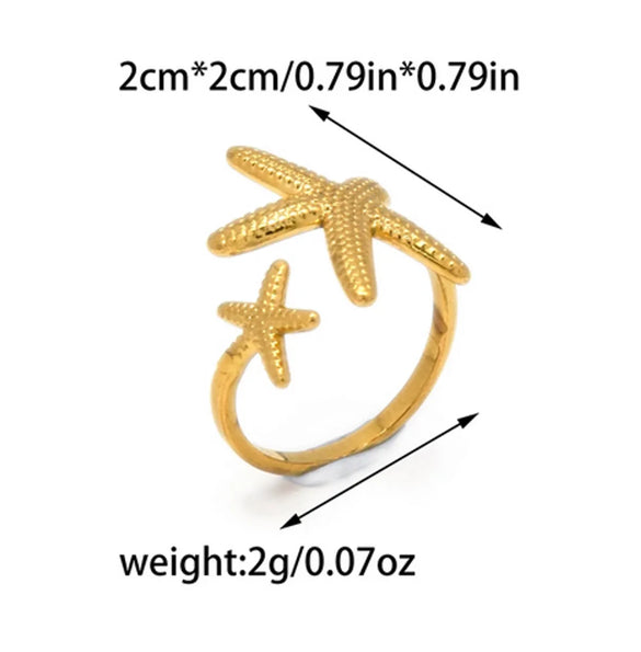 Wholesale Jewelry Casual Hawaiian IG Style Starfish 304 Stainless Steel 14K Gold Plated Plating Open Rings