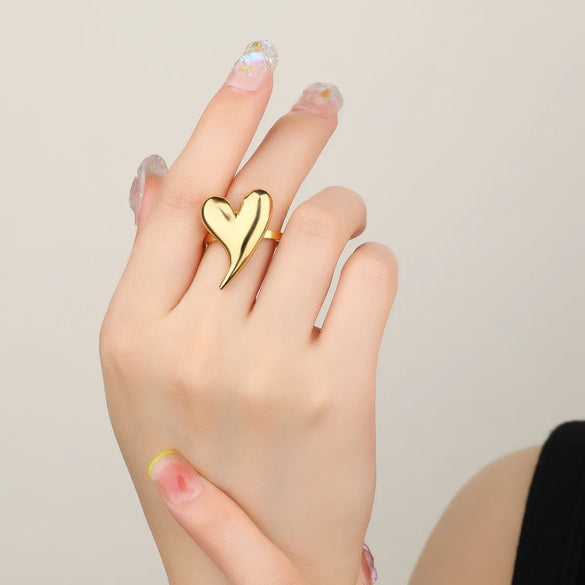 Wholesale Jewelry Casual Heart Shape 304 Stainless Steel 18K Gold Plated Plating Rings