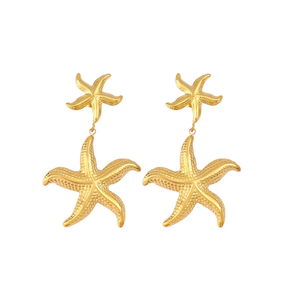 Wholesale Jewelry Casual Marine Style Beach Starfish Bow Knot 304 Stainless Steel 316 Stainless Steel  18K Gold Plated Earrings Necklace