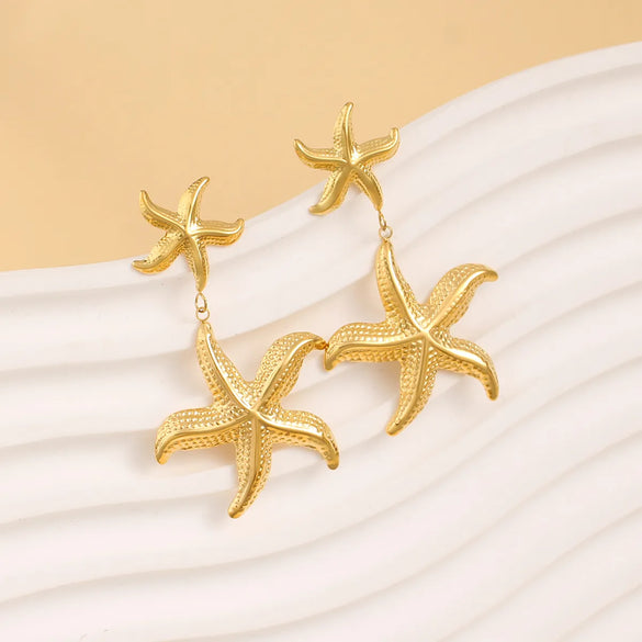 Wholesale Jewelry Casual Marine Style Beach Starfish Bow Knot 304 Stainless Steel 316 Stainless Steel  18K Gold Plated Earrings Necklace
