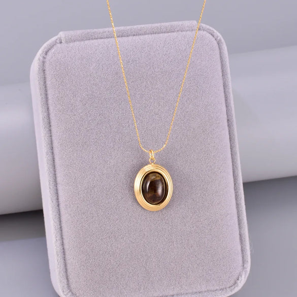 Wholesale Jewelry Casual Pastoral Oval 304 Stainless Steel Titanium Steel 18K Gold Plated Pendant Necklace