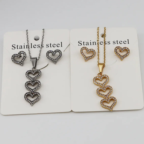Wholesale Jewelry Casual Simple Style Classic Style Heart Shape 304 Stainless Steel Gold Plated Jewelry Set