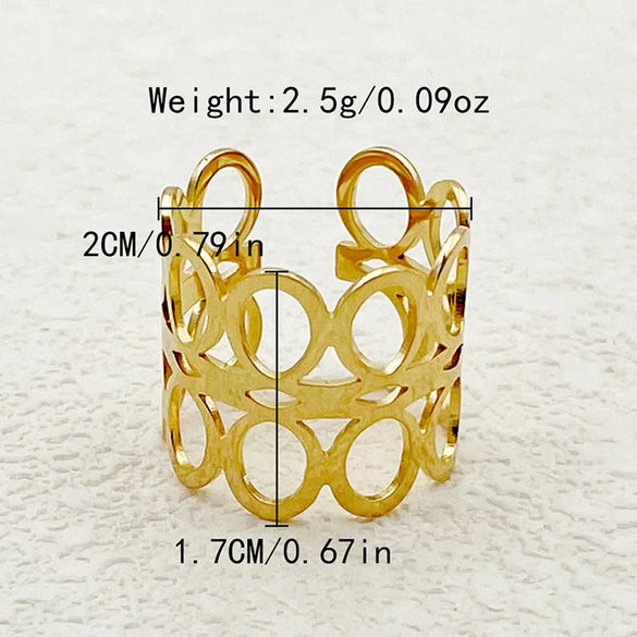 Wholesale Jewelry Casual Simple Style Commute Geometric Lines Flower 304 Stainless Steel 14K Gold Plated Hollow Out Open Rings