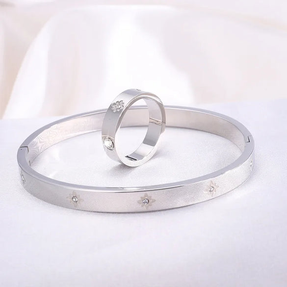 Wholesale Jewelry Casual Solid Color Titanium Steel Rings Bangle Jewelry Set