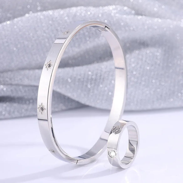 Wholesale Jewelry Casual Solid Color Titanium Steel Rings Bangle Jewelry Set