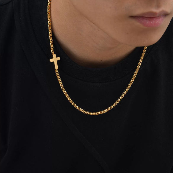 Wholesale Jewelry Casual Style Titanium Steel And Stainless Steel Square Chain Cross Necklace With Electroplating
