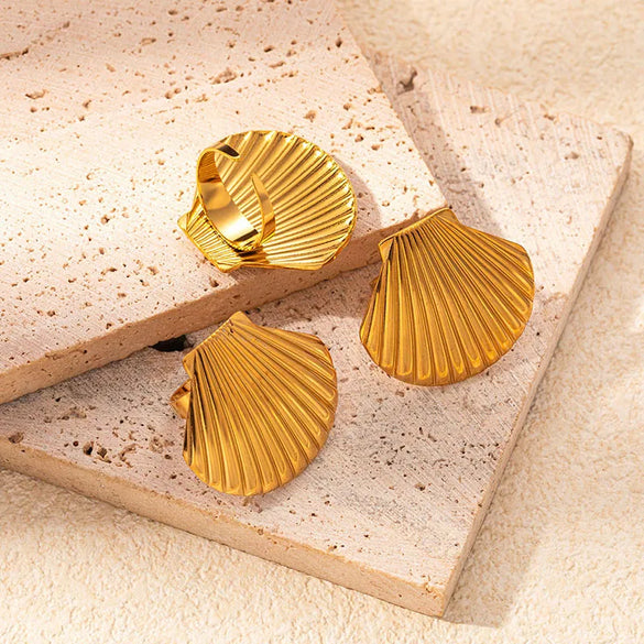 Wholesale Jewelry Casual Tropical Shell 304 Stainless Steel 14K Gold Plated Plating Rings Earrings