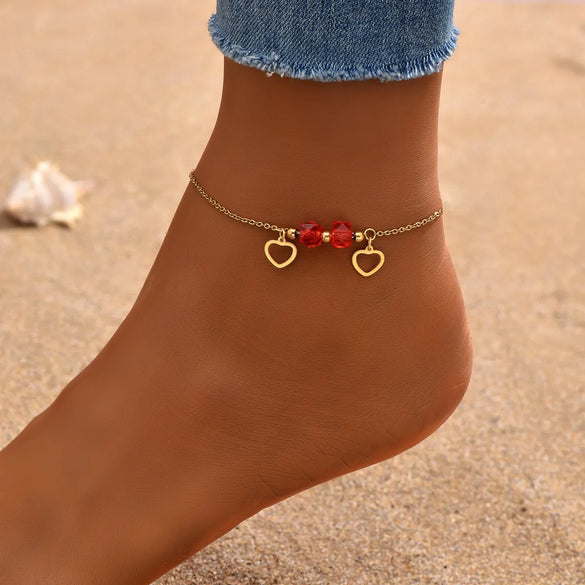 Casual Vacation Heart Shape 201 Stainless Steel Plating 18K Gold Plated Women'S Anklet