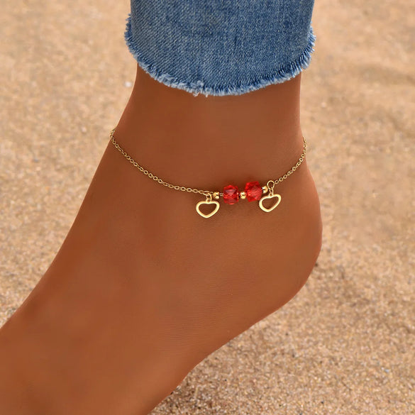 Casual Vacation Heart Shape 201 Stainless Steel Plating 18K Gold Plated Women'S Anklet