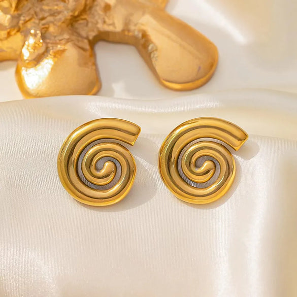Wholesale Jewelry Casual Vintage Style Commute Spiral Stripe 304 Stainless Steel 18K Gold Plated Polishing Earrings Necklace