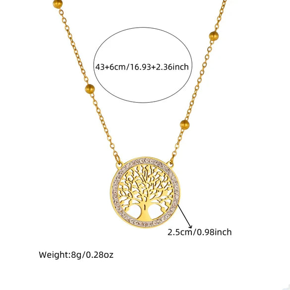 Wholesale Jewelry Casual Vintage Style Life Tree 304 Stainless Steel Rhinestones 18K Gold Plated Hollow Out Inlay Jewelry Set