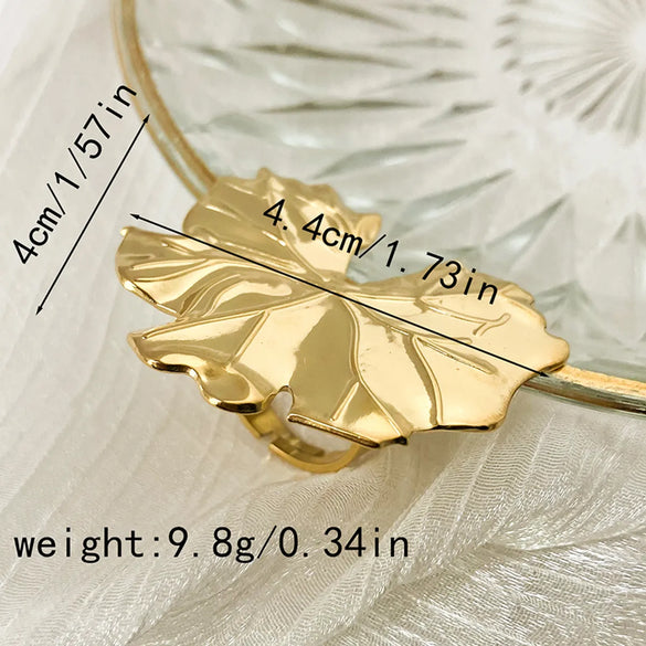 Wholesale Jewelry Casual Vintage Style Tropical Leaves 304 Stainless Steel 14K Gold Plated Plating Hollow Out Open Rings