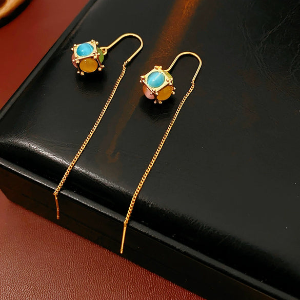 Wholesale Jewelry Cat's Eye Stone Copper Electroplated Heart Water Drop Bell Shaped Necklace And Earrings Set Highend Style