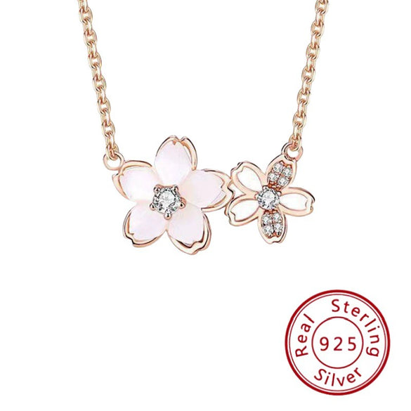 Wholesale Jewelry Cherry Blossom Leaves Sterling Silver O Shaped Chain Necklace Electroplating Style