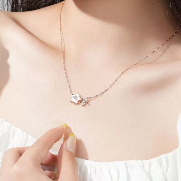 Wholesale Jewelry Cherry Blossom Leaves Sterling Silver O Shaped Chain Necklace Electroplating Style
