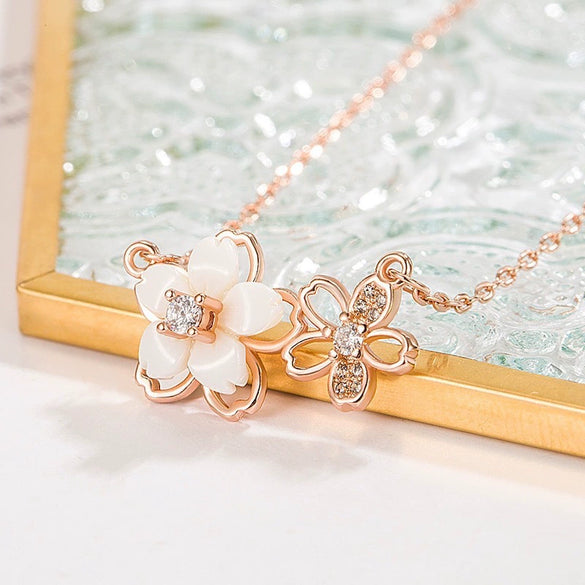 Wholesale Jewelry Cherry Blossom Leaves Sterling Silver O Shaped Chain Necklace Electroplating Style