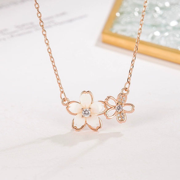Wholesale Jewelry Cherry Blossom Leaves Sterling Silver O Shaped Chain Necklace Electroplating Style