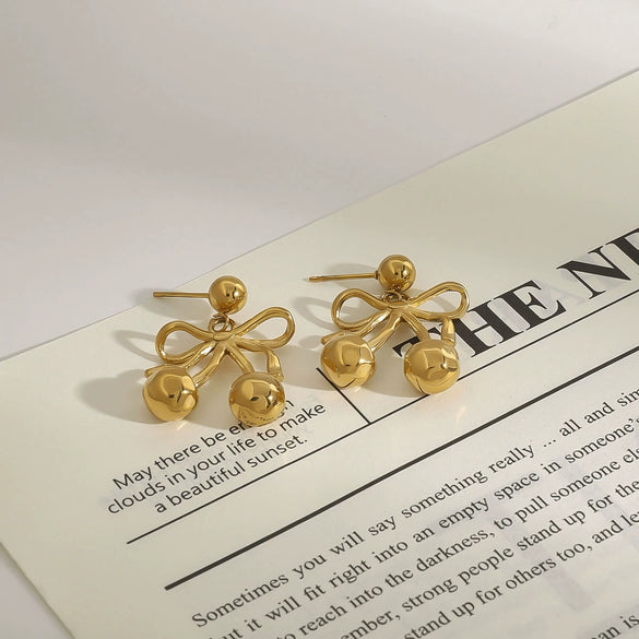 Wholesale Jewelry Cherry Shape Geometric Stainless Steel Electroplated Earrings For Women