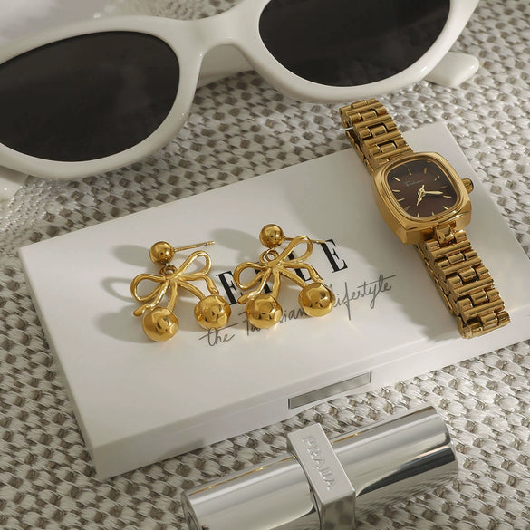 Wholesale Jewelry Cherry Shape Geometric Stainless Steel Electroplated Earrings For Women