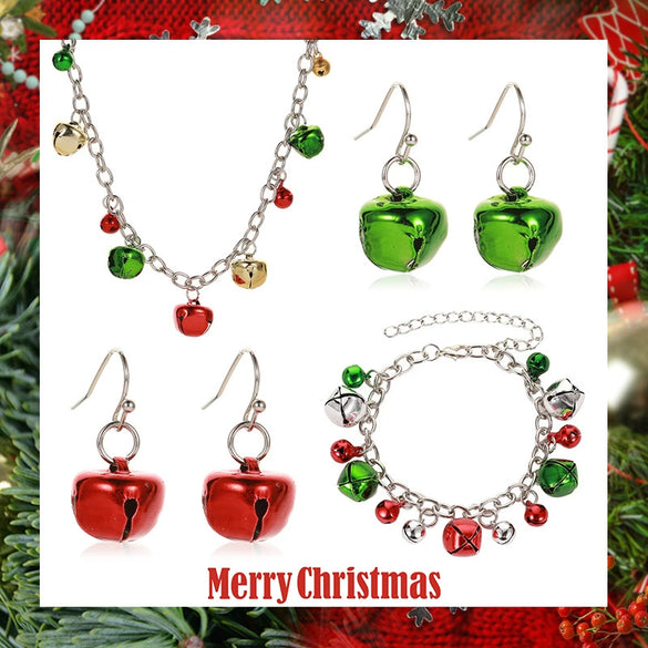 Wholesale Jewelry Christmas Bell Alloy Electroplated Necklace Bracelet Earrings Set