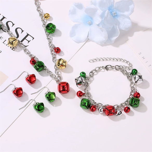 Wholesale Jewelry Christmas Bell Alloy Electroplated Necklace Bracelet Earrings Set