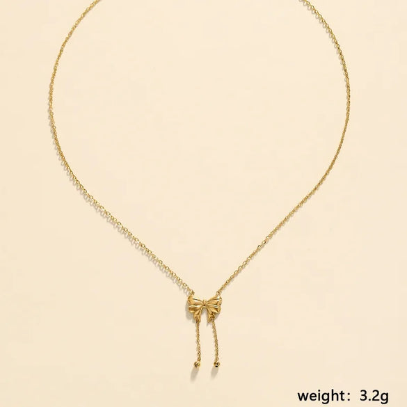 Wholesale Jewelry Classical Romantic Pastoral Bow Knot 304 Stainless Steel Pendant Necklace
