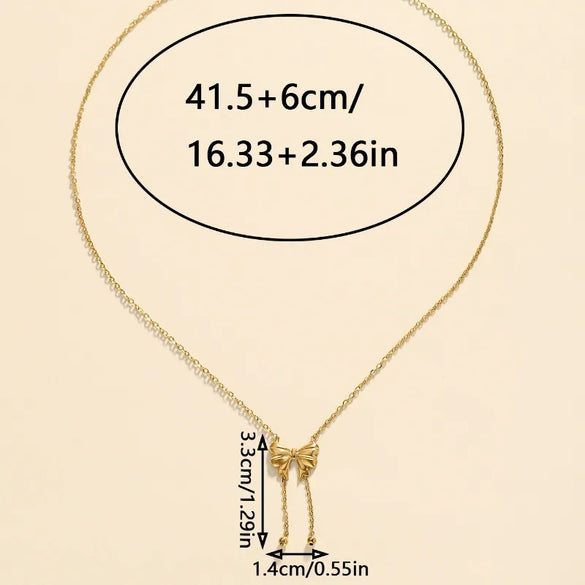 Wholesale Jewelry Classical Romantic Pastoral Bow Knot 304 Stainless Steel Pendant Necklace
